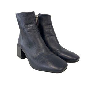 LOQ Lazaro Square Toe Ankle Bootie Size 36 Black Leather Block Heel Classic